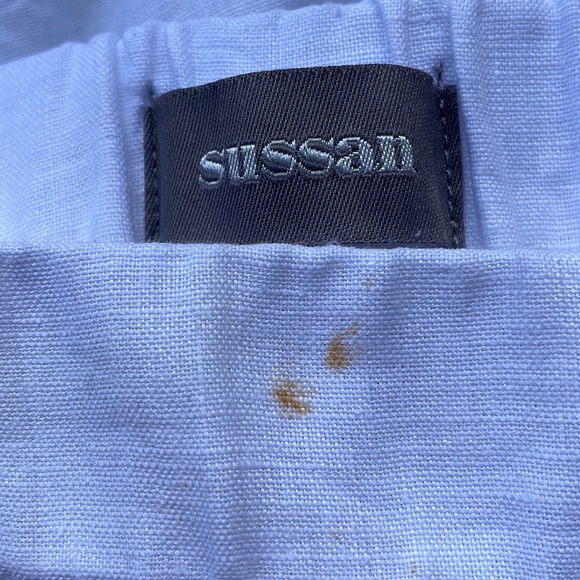 Sussan linen pants 3/4 tapered length side splits at ankles White Elastic waist. - Picture 3 of 8